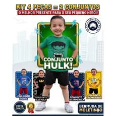 Kit 4 Peças 2 Conjuntos Infantil Menino Verão 2 Camisetas + 2 Bermudas Moletinho Promoção