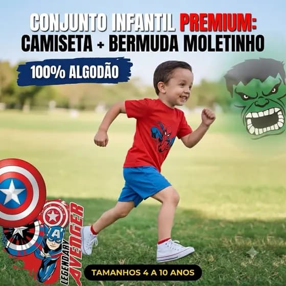 Conjuntos Masculino Infantil Verão Camisetas + Bermudas Moletinho Promoção