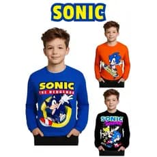 Camiseta Masculina Infantil SONIC Menino Blusa Manga Longa SONIC 4 ao 12 Anos