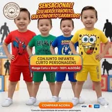 Conjunto Infantil Menino Verão Personagens Super Heróis 100% Algodão 30.1