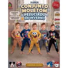 Conjunto Moletom Infantil Peluciado Flanelado Inverno Casaco e Calça Super Heróis 100% Algodão