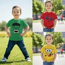 Kit 5 Camisetas Masculina Infantil Manga Curta Super Heróis Personagem 100% Algodão 30.1