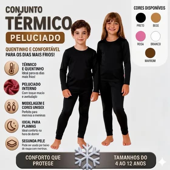 Conjunto Térmico Infantil Peluciado Flanelado Segunda Pele Unissex Proteção no Inverno