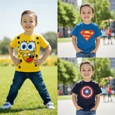 Kit 3 Camisetas Masculina Infantil Manga Curta Super Heróis Personagem 100% Algodão 30.1
