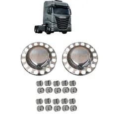 Kit 2 Aplique Tampa Cubo Tração ou Truck Cromado Caminhão Iveco 16 Furos Roda
