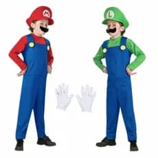 Fantasia Super Mario Bros Luxo Mario Ou Luigi COMPLETA( macacão, quepe, bigode e luvas )FRETE RÁPIDO