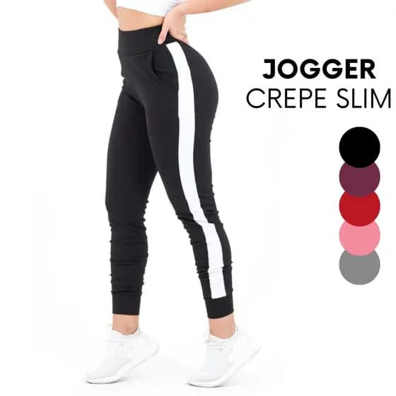 Calça Moletom Feminina Jogger Listrada Varias Cores Crepe Slim Fit