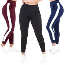 Kit 3 Calças Feminina Jogger Listrada Crepe Slm Fit Academia