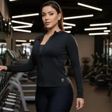 Casaco com ziper feminino Blusa Proteção Solar Uv50+ Praia Academia