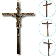 Crucifixo de Parede Jesus de Metal Cor Ouro Antigo ou Prata Antiga