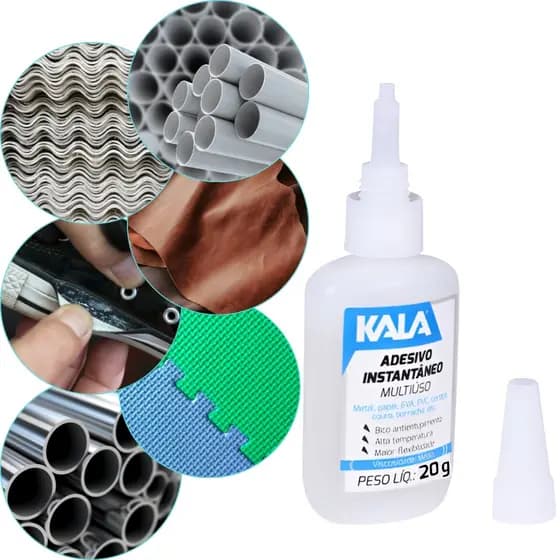 Adesivo Instantâneo da Kala 20g Cola Ideal Para Metal Papel Eva PVC Couto Borracha Cortiça e Mais Bico Antientupimento