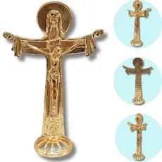 Crucifixo Mesa Cristo Redentor e Jesus no Centro Feito de Metal Cor Dourado Peça Única e Exclusiva