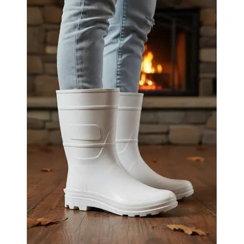 Bota Borracha Pvc Cano Médio Galocha Impermeável Limpeza Epi Branco Lisa sem forro 42 BR