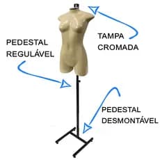Manequim Feminino + Tampa Cromada + Pedestal Regulável