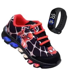Tenis de led infantil masculino homem aranha mais relogio
