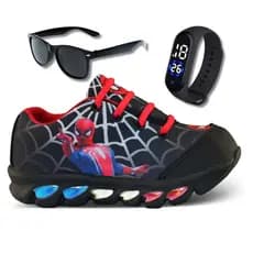 tenis de led infantil masculino homem aranha +relogio+oculos