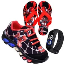 Kit tenis de LED Homem Aranha masculino mais chinelo mais relogio