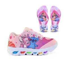 Tênis De Led Stitch Rosa e Chinelo Confortável Lançamento