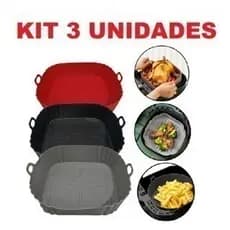 KIT 03 Formas de Silicone Quadrada Antiaderente Assadeira Air Fryer Forno Forma Fritadeira Elétrica com Alça - QUADRADA