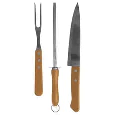 Conjunto De Inox Para Churrasco C/cabo Em Madeira