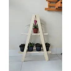 Estante Madeira Piramide Rustica em Pinus 2 Andares Prateleira Decorativa Plantas Quarto Cozinha