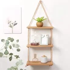 Prateleiras Madeira Pinus Corda Sisal Rustica Suspensa Estante Decorativa Plantas Quarto Cozinha