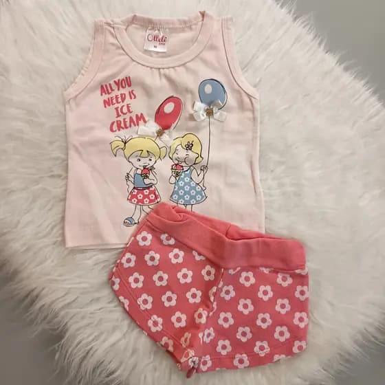 Conjunto Infantil Feminino Ollelê Little - Tamanho M - Conjunto Bebê Menina