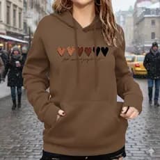 Moletom Corações Feminino Blusa De Frio Abrigo Capuz e Bolso Casaco 100% Algodão Luxo Premium
