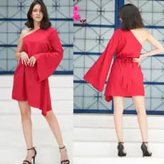 Vestido Feminino Nula Manga Curto Elegante Leve e  Moderno - Tecido Crepe Premium