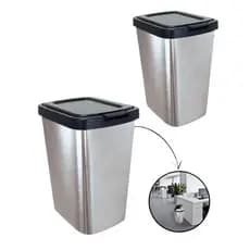 Kit 2 Lixeira Cesto De Lixo Plástico Prata 9L Tampa Click Banheiro Escritorio
