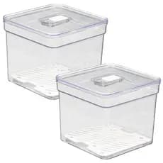 Kit 2 Cesto De Geladeira Organizador Acrilico Multiuso 2,8L Com Tampa Empilhavel