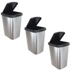 Kit 3 Lixeira Cesto De Lixo Para Escritorio Cozinha Com Tampa Clique 9L Cor Inox