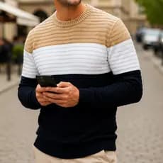 Sueter tricot masculino casaco blusa de frio gola redonda alta qualidade manga longa