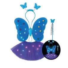 Kit Asa E Saia Borboleta Azul Com Led