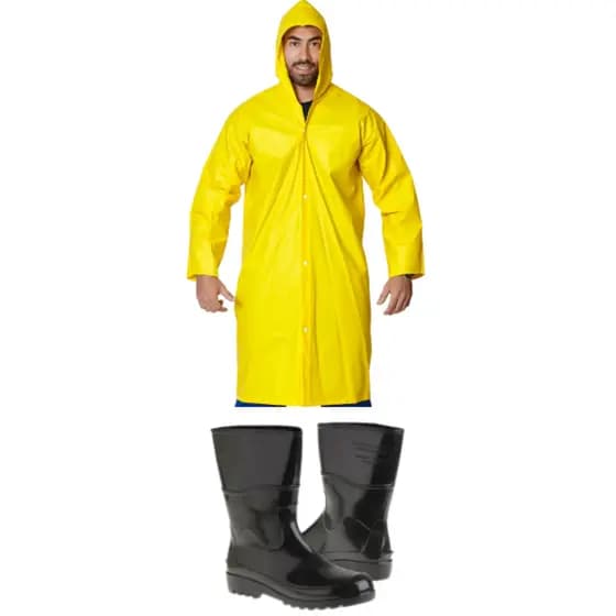 KIT CHUVA IMPERMEÁVEL CAPA + BOTA PVC TRABALHO OBRA PESCA MOTOBOY