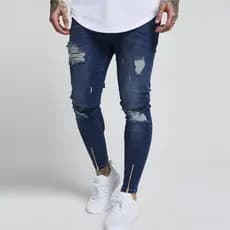 Calça Masculina Jeans Rasgada Premium Skinny Lycra Com Ziper