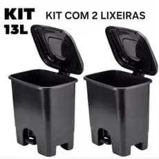 Kit 2 Lixeiras  13 Litros Preta Com Tampa Grande Com Pedal Escritório Banheiro Cozinha
