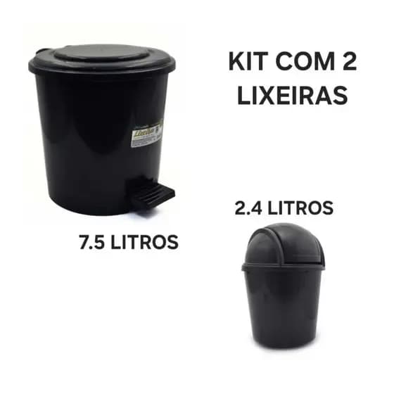 Kit Com 2 Lixeiras: 1 Lixeira Basculante 2,4 Litros Pia Cozinha  Limpeza Higiene e 1 Lixeira Redonda Pedal 7,5 Litros