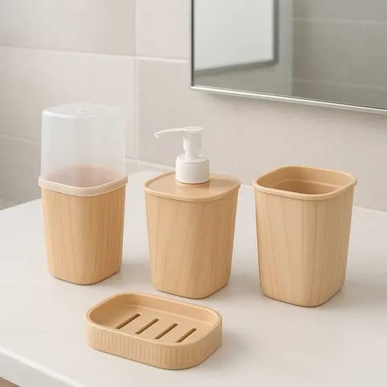 Kit 4 Pecas Lavabo Com Saboneteira + Porta Cotonetes + Porta Escova Dente + Porta Sabonete Liquido Higiene Banheiro