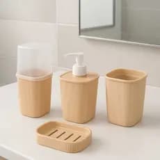 Kit 4 Pecas Lavabo Com Saboneteira + Porta Cotonetes + Porta Escova Dente + Porta Sabonete Liquido Higiene Banheiro