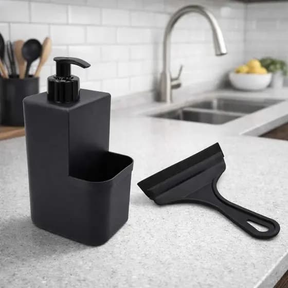 Kit 2 Pecas Pia Cozinha Com Rodinho De Pia  + Porta Detergente Liquido E Esponja Com Dispenser Decoração Praticidade