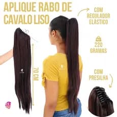 Aplique Rabo De Cavalo Liso - Com Presilha e Regulador - Fibra Organica - Linha Importada - Nao Embola