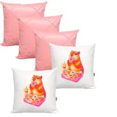 Kit 5 Capas de Almofada 45 x 45 Suede Drapeada + Capivara Estampada