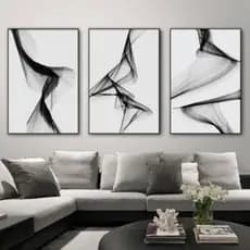 Quadros Decorativos 3 Peças Abstrato Minimalista Preto e Branco