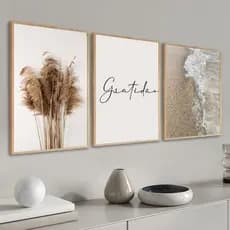 Quadros Decorativos 3 Peças Gratidão Flor Mar Minimalista Abstrato Empatia Sala Quarto Escritório