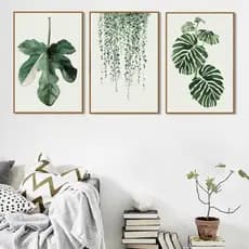 Kit 3 Quadros Com Folhagem Flor Plantas Para Cozinha Sala Quarto