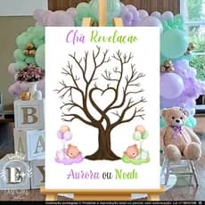 Quadro Decorativo Chá Revelação Árvore Digitais Menino ou Menina Personalizado Com Nomes