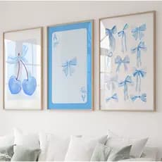 Quadros Decorativos Aesthetic Fashion Cherry Cereja Azul Moderno 3 Peças