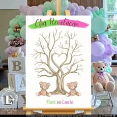 Quadro Decoração Arvore Chá Revelação Personalizado Com Nomes Menino ou Menino