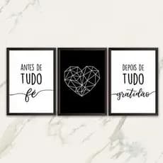 Quadros Decorativos 3 Peças Antes de Tudo Fé Flor Minimalista Abstrato Depois de Tudo Gratidão